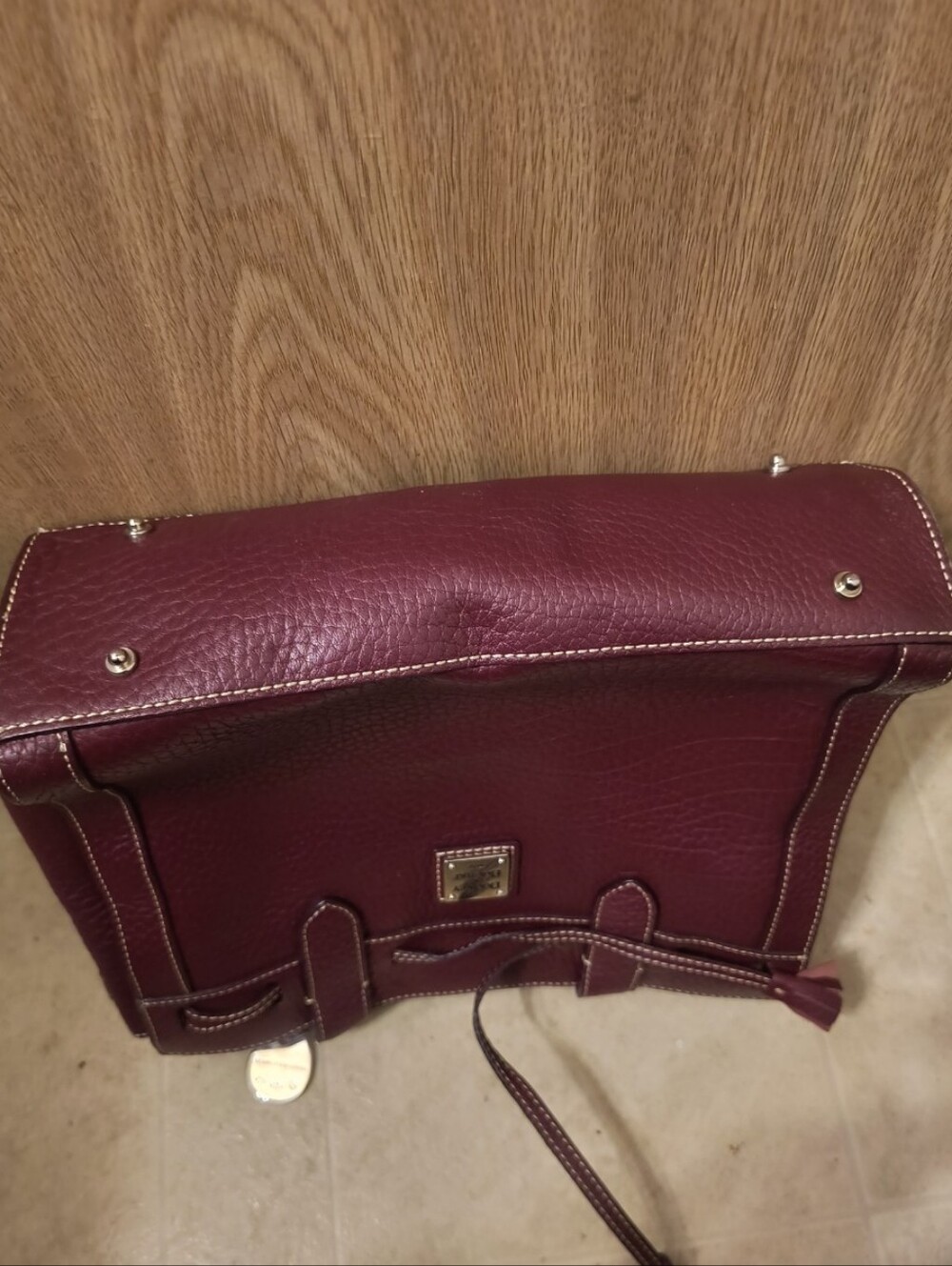 Vintage 2000s Dooney & Bourke Bordeaux Leather Tote Bag | Rare Paisley Interior - Picture 7 of 11
